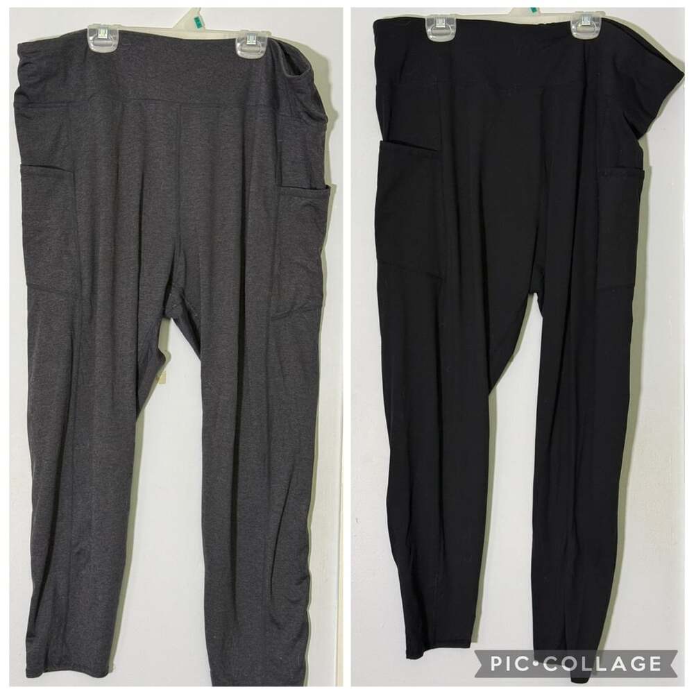 2 Pair Threads 4 Thought ReActive Stash Pocket Leggings Charcoal Gray and Black